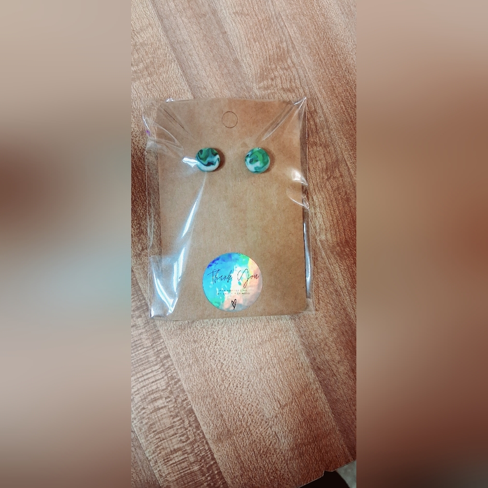 Green and White Swirl Stud Earrings